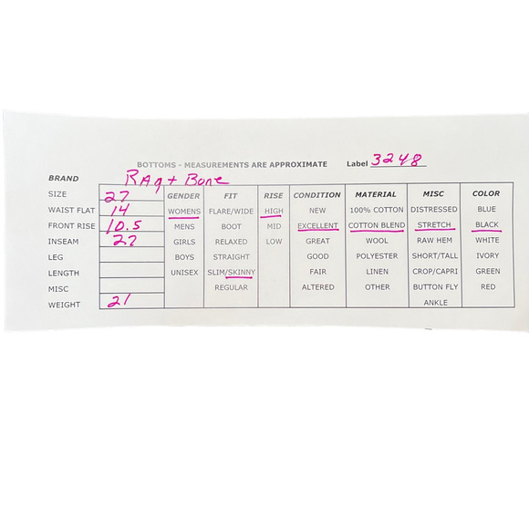 rag & bone Black Nina High Rise Skinny Jeans Cropped Zip Hem Stretch Size 27 - Picture 12 of 12